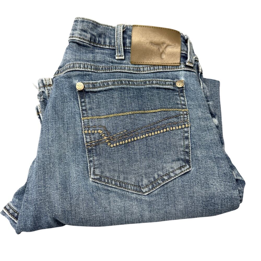 Wrangler 20X Jeans Slim Straight Mens 34x30 ACTUAL Blue Denim‎ HEM WEAR